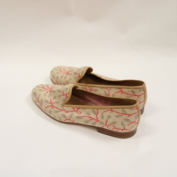 NEW Stubbs & Wootton Size 7 Needlepoint Slipper In Tan, Taupe and Red - Picture 5 of 10
